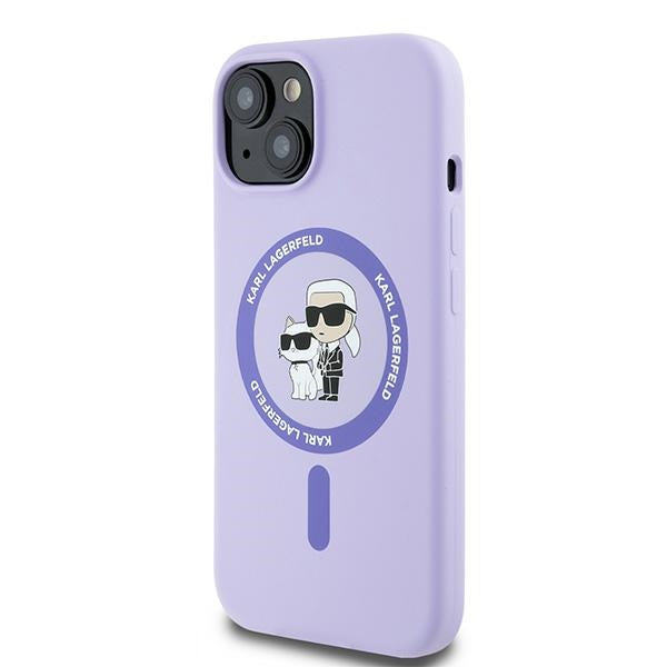 Karl Lagerfeld Silicone Karl&amp;Choupette Heads Ring MagSafe iPhone 15 Case - Purple