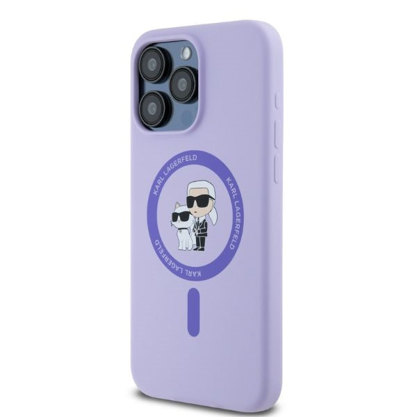 Karl Lagerfeld Silicone Karl&amp;Choupette Heads Ring MagSafe Case for iPhone 15 Pro Max - Purple