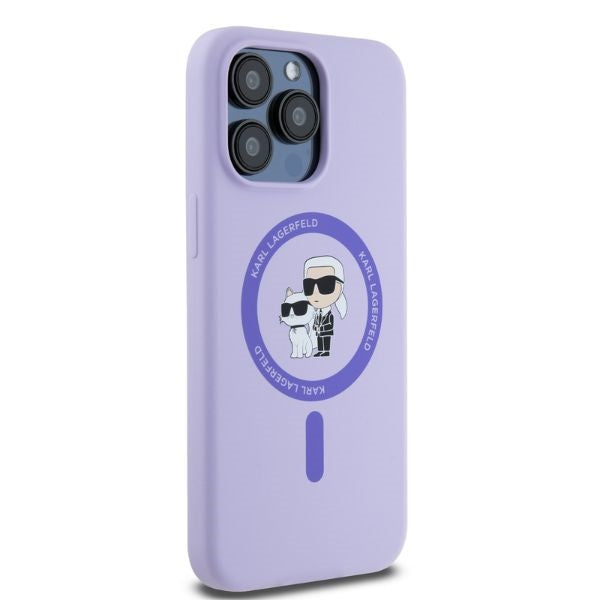 Karl Lagerfeld Silicone Karl&amp;Choupette Heads Ring MagSafe Case for iPhone 15 Pro Max - Purple
