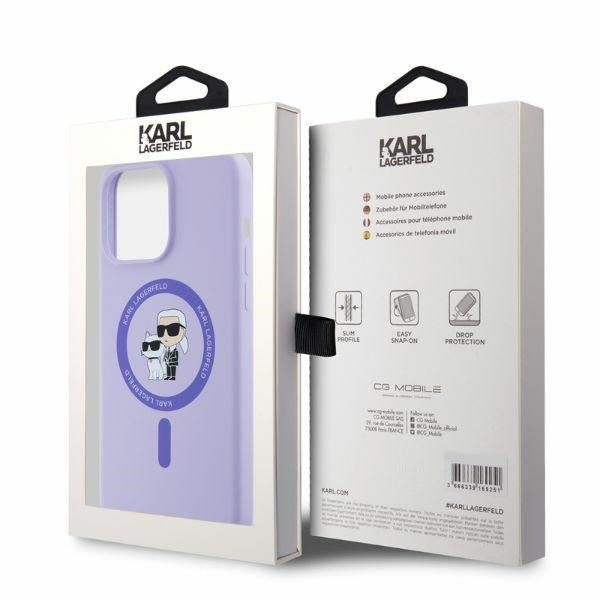 Karl Lagerfeld Silicone Karl&amp;Choupette Heads Ring MagSafe Case for iPhone 15 Pro Max - Purple