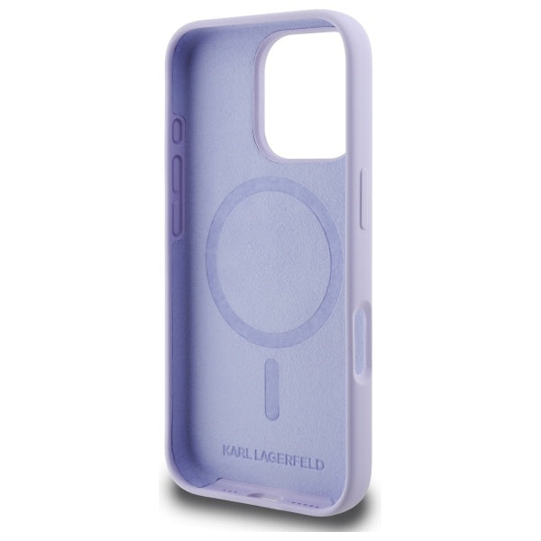 Karl Lagerfeld Silicone Karl&amp;Choupette Heads Ring MagSafe Case for iPhone 16 Pro - Purple