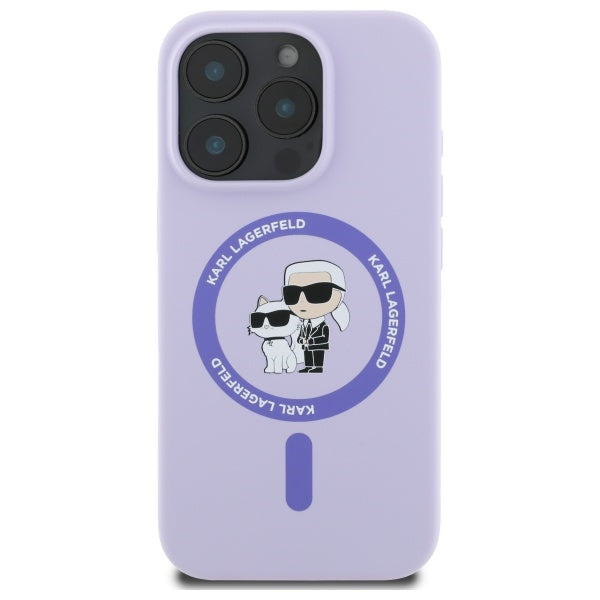 Karl Lagerfeld Silicone Karl&amp;Choupette Heads Ring MagSafe Case for iPhone 16 Pro - Purple