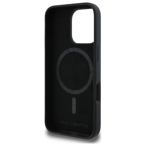 Karl Lagerfeld Silicone Case Heads Print MagSafe for iPhone 16 Pro - Black