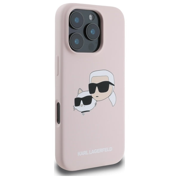 Karl Lagerfeld Silicone Nauble Heads Print MagSafe Case for iPhone 16 Pro - Pink