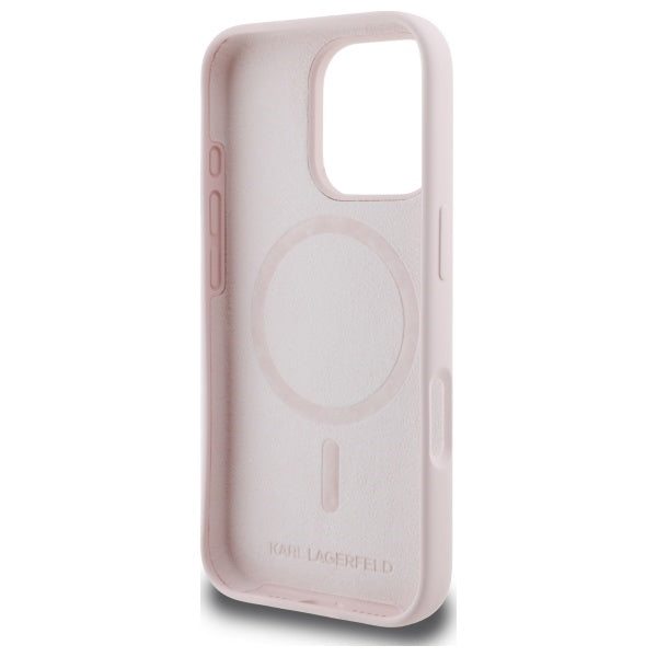 Karl Lagerfeld Silicone Nauble Heads Print MagSafe Case for iPhone 16 Pro - Pink