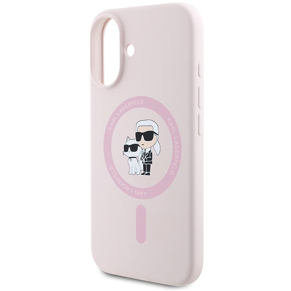 Karl Lagerfeld Silicone Karl&Choupette Heads Ring MagSafe Case for iPhone 16 Plus - Pink