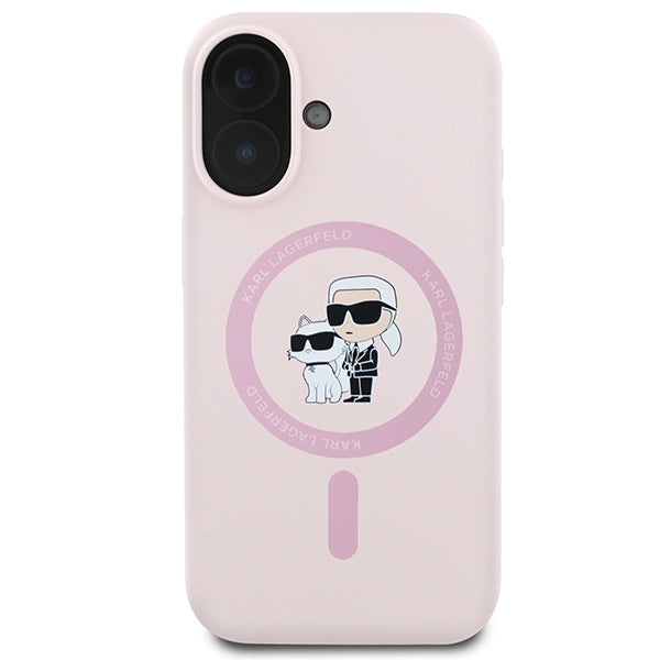 Karl Lagerfeld Silicone Karl&amp;Choupette Heads Ring MagSafe Case for iPhone 16 Plus - Pink