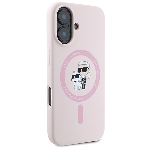 Karl Lagerfeld Silicone Karl&amp;Choupette Heads Ring MagSafe Case for iPhone 16 Plus - Pink