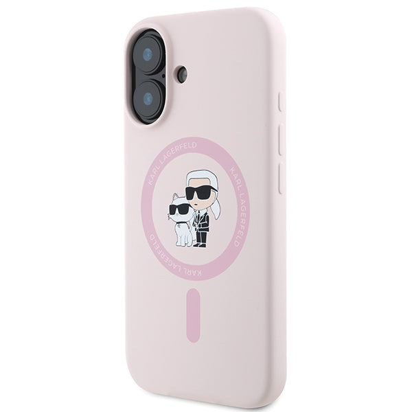 Karl Lagerfeld Silicone Karl&amp;Choupette Heads Ring MagSafe Case for iPhone 16 Plus - Pink