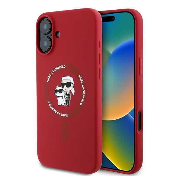 Karl Lagerfeld Silicone Karl&Choupette Heads Ring MagSafe Case for iPhone 16 Plus - Red