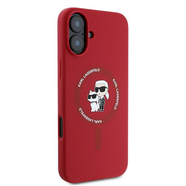 Karl Lagerfeld Silicone Karl&amp;Choupette Heads Ring MagSafe Case for iPhone 16 Plus - Red