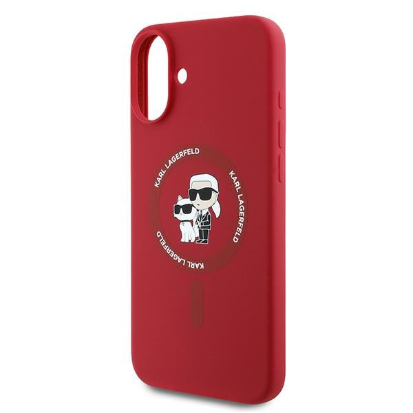 Karl Lagerfeld Silicone Karl&amp;Choupette Heads Ring MagSafe Case for iPhone 16 Plus - Red