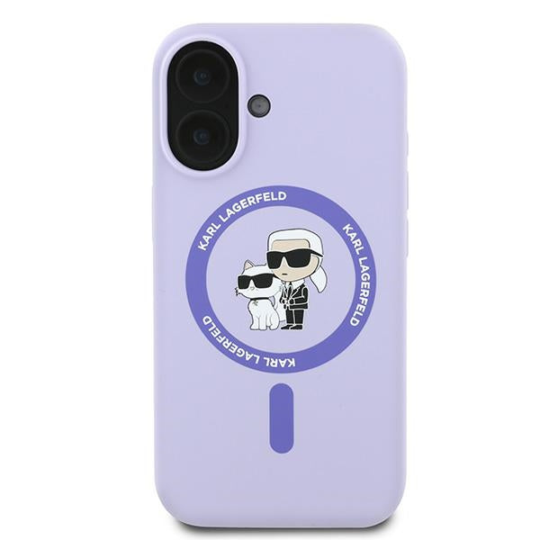 Karl Lagerfeld Silicone Karl&Choupette Heads Ring MagSafe Case for iPhone 16 Plus - Purple