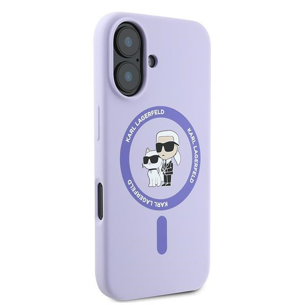 Karl Lagerfeld Silicone Karl&Choupette Heads Ring MagSafe Case for iPhone 16 Plus - Purple