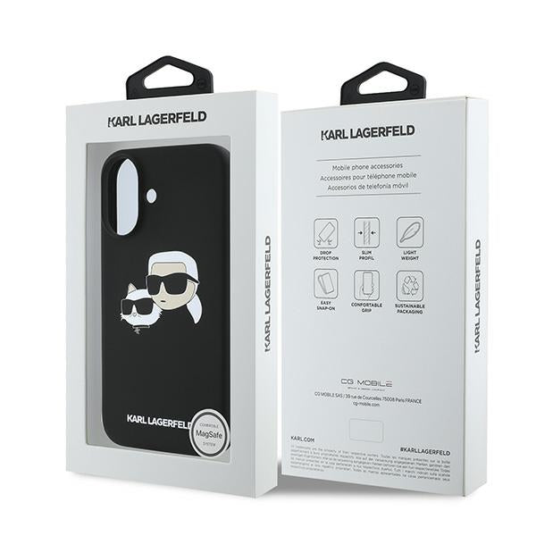 Karl Lagerfeld Silicone Case Nauble Heads Print MagSafe for iPhone 16 Plus - Black