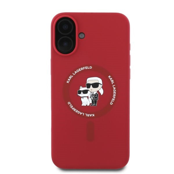Karl Lagerfeld Silicone Karl&amp;Choupette Heads Ring MagSafe iPhone 16 Case - Red