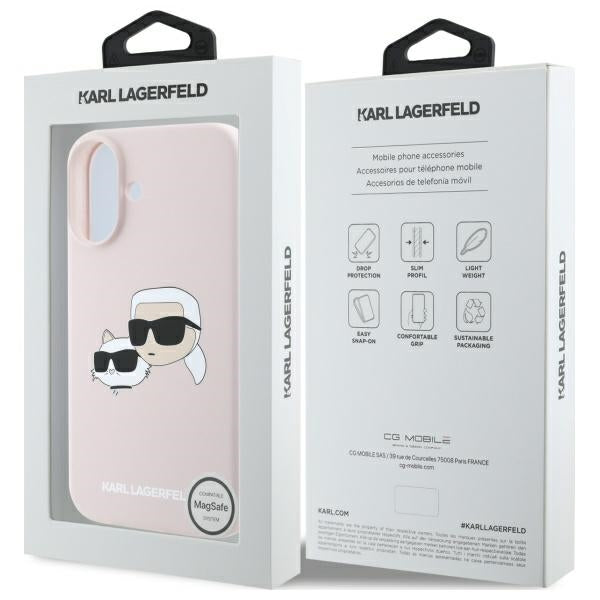Karl Lagerfeld Silicone Nauble Heads Print MagSafe Case for iPhone 16 - Pink