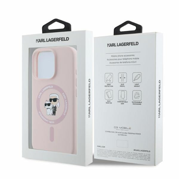 Karl Lagerfeld Silicone Karl&amp;Choupette Heads MagSafe Case for iPhone 16 Pro Max - Pink