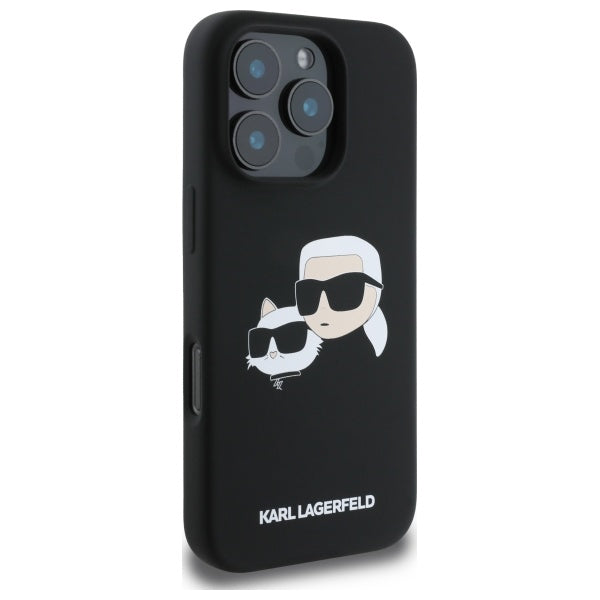 Karl Lagerfeld Silicone Case Heads Print MagSafe for iPhone 16 Pro Max - Black