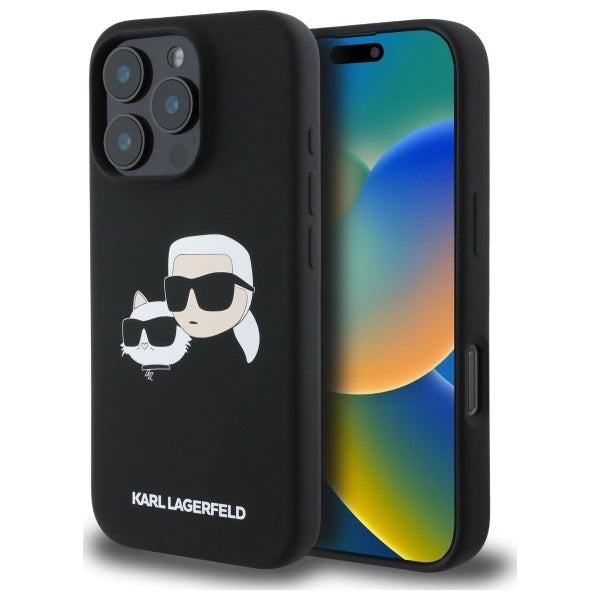 Karl Lagerfeld Silicone Case Heads Print MagSafe for iPhone 16 Pro Max - Black