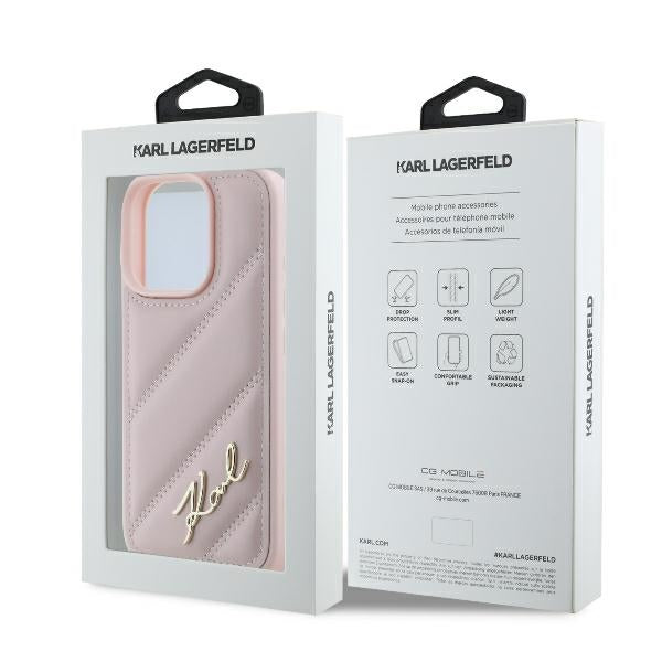 Karl Lagerfeld Quilted Signature iPhone 16 Pro Case - Pink