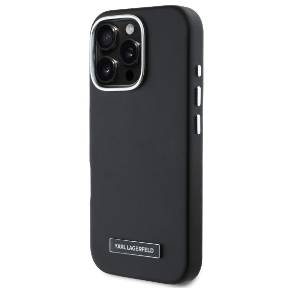 Karl Lagerfeld FW Metal Plate MagSafe iPhone 16 Pro Case - Black