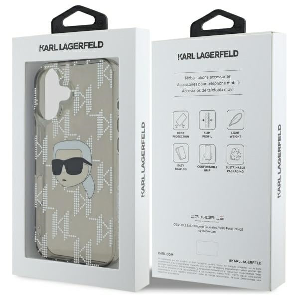 Karl Lagerfeld IML Karl Head Electroplated iPhone 16 Case - Black
