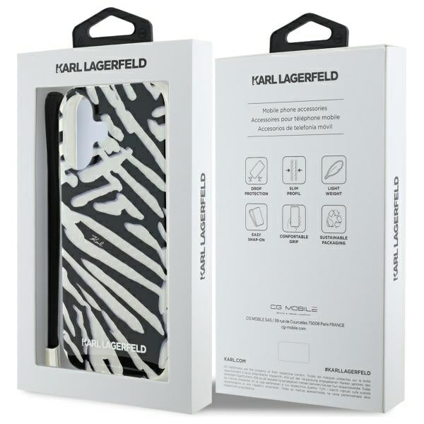 Karl Lagerfeld IML Zebra Pattern &amp; Cord iPhone 16 Case - Black