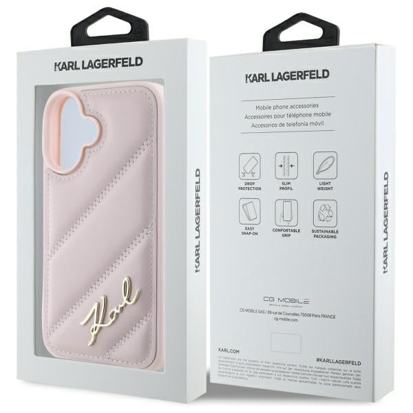 Karl Lagerfeld Quilted Signature iPhone 16 Case - Pink