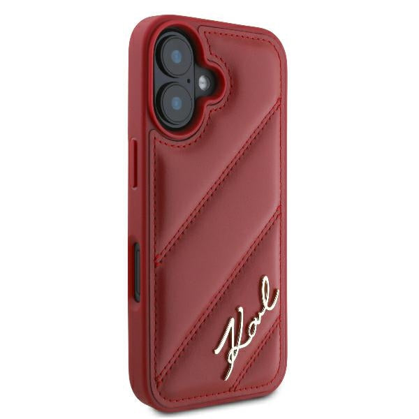 Karl Lagerfeld Diagonal Quilted Script iPhone 16 Case - Red
