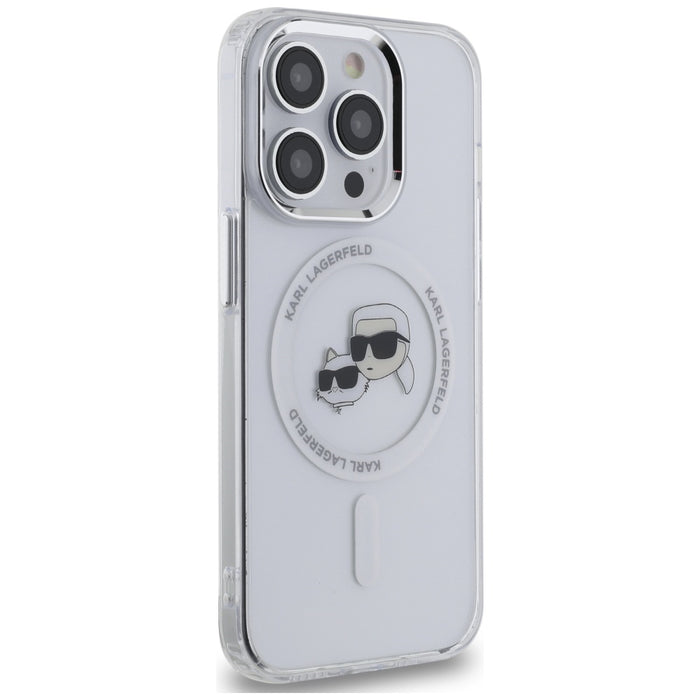 Karl Lagerfeld IML Metal Karl & Choupette Head MagSafe iPhone 14 Pro Case - White