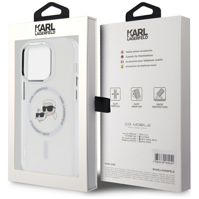 Karl Lagerfeld IML Metal Karl &amp; Choupette Head MagSafe iPhone 14 Pro Case - White