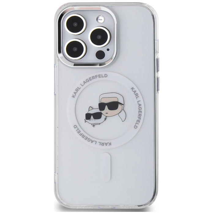 Karl Lagerfeld IML Metal Karl &amp; Choupette Head MagSafe iPhone 14 Pro Case - White