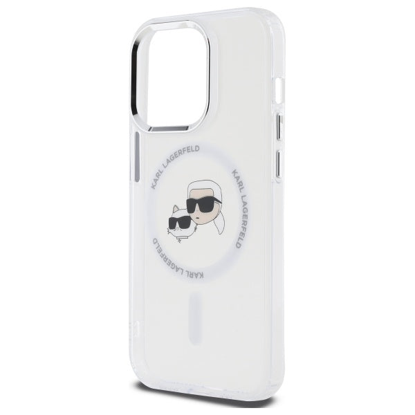 Karl Lagerfeld IML Metal Karl &amp; Choupette Head MagSafe Case for iPhone 14 Pro Max - White