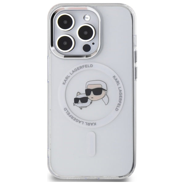 Karl Lagerfeld IML Metal Karl & Choupette Head MagSafe Case for iPhone 14 Pro Max - White