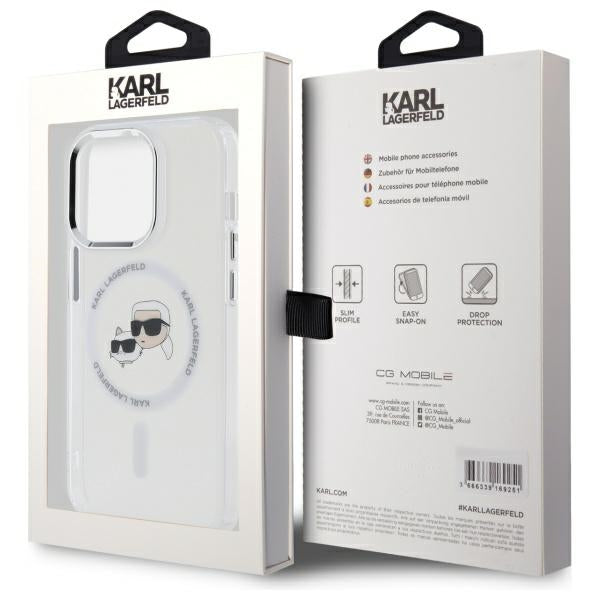 Karl Lagerfeld IML Metal Karl &amp; Choupette Head MagSafe Case for iPhone 14 Pro Max - White