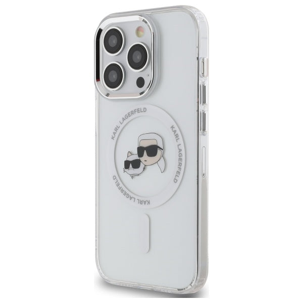 Karl Lagerfeld IML Metal Karl & Choupette Head MagSafe Case for iPhone 14 Pro Max - White