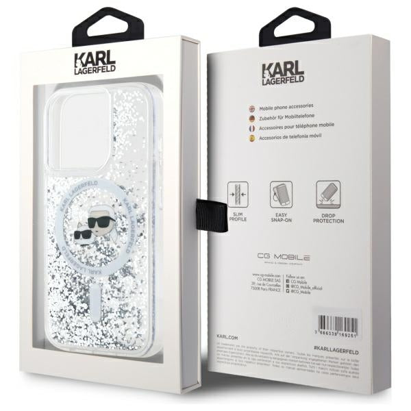Karl Lagerfeld Liquid Glitter Karl &amp; Choupette Head Magsafe Case for iPhone 15 Pro Max - Clear