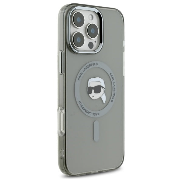 Karl Lagerfeld IML Metal Karl Head MagSafe iPhone 16 Pro Case - Black
