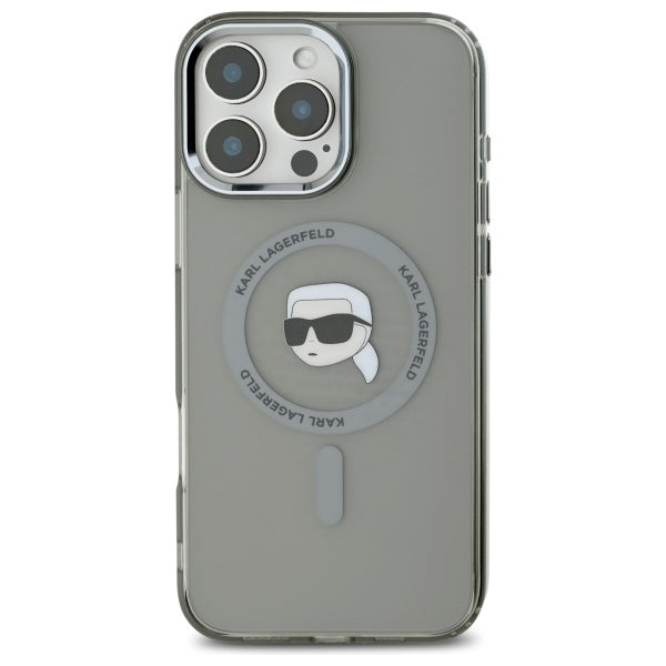 Karl Lagerfeld IML Metal Karl Head MagSafe iPhone 16 Pro Case - Black