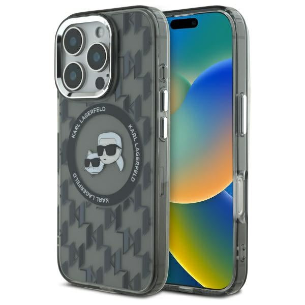 Karl Lagerfeld IML Monogram Karl &amp; Choupette Head MagSafe iPhone 16 Pro Case - Black
