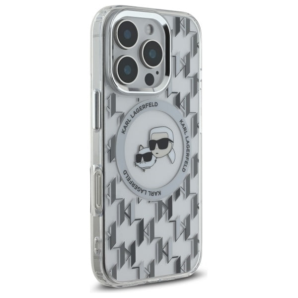 Karl Lagerfeld IML Monogram Karl &amp; Choupette Head MagSafe iPhone 16 Pro Case - Clear