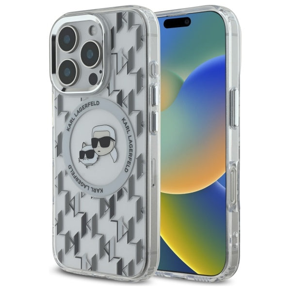 Karl Lagerfeld IML Monogram Karl &amp; Choupette Head MagSafe iPhone 16 Pro Case - Clear