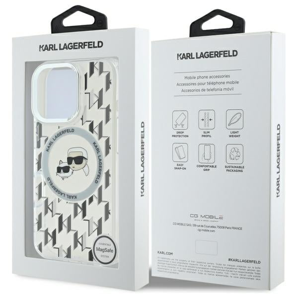 Karl Lagerfeld IML Monogram Karl &amp; Choupette Head MagSafe iPhone 16 Pro Case - Clear