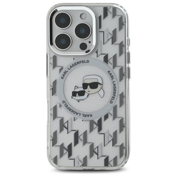 Karl Lagerfeld IML Monogram Karl &amp; Choupette Head MagSafe iPhone 16 Pro Case - Clear