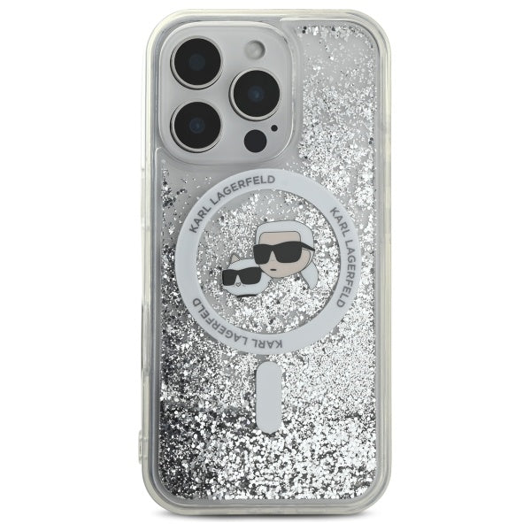 Karl Lagerfeld Liquid Glitter Karl &amp; Choupette Head Magsafe iPhone 16 Pro Case - Clear