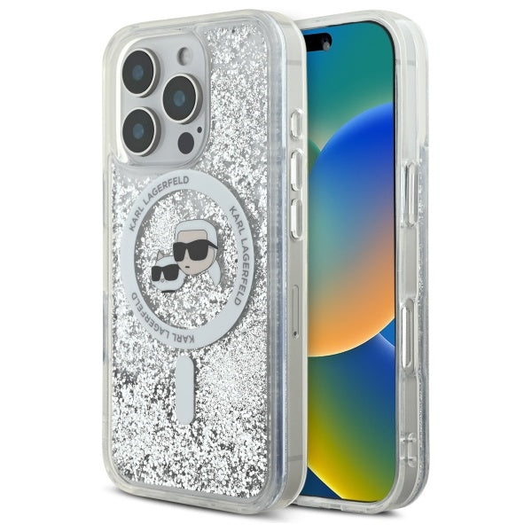 Karl Lagerfeld Liquid Glitter Karl &amp; Choupette Head Magsafe iPhone 16 Pro Case - Clear