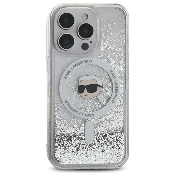 Karl Lagerfeld Liquid Glitter Karl Head Magsafe Case for iPhone 16 Pro - Clear