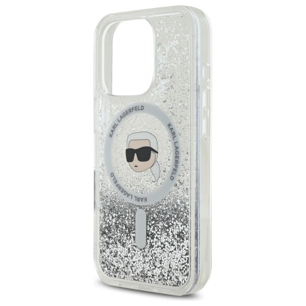 Karl Lagerfeld Liquid Glitter Karl Head Magsafe Case for iPhone 16 Pro - Clear