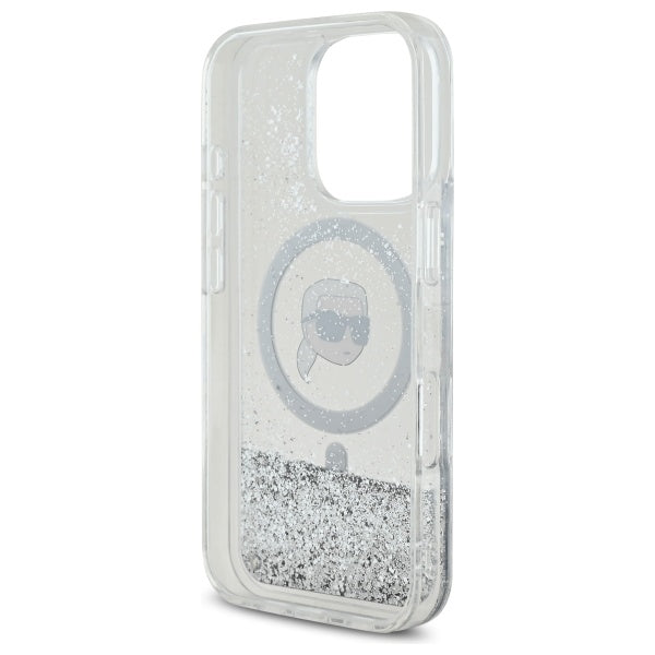 Karl Lagerfeld Liquid Glitter Karl Head Magsafe Case for iPhone 16 Pro - Clear